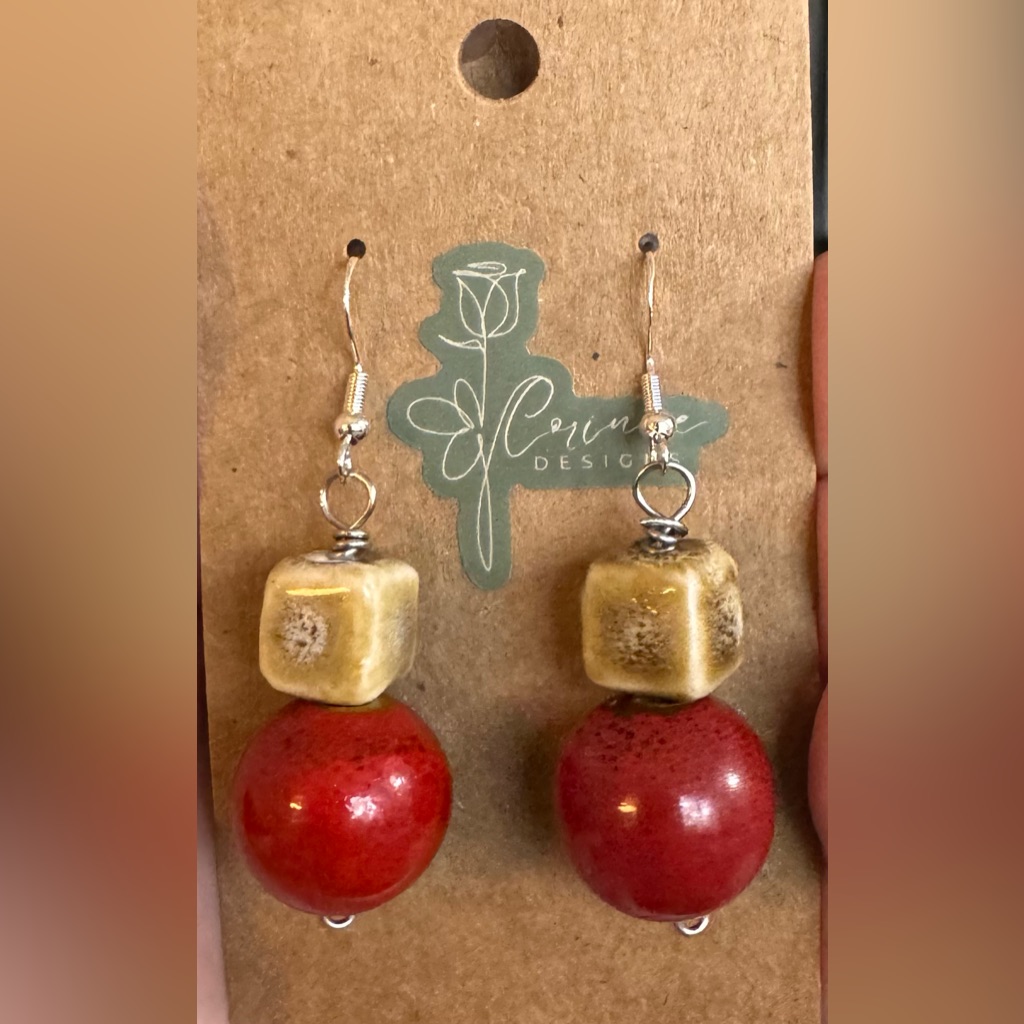 Red And Cream Earrings